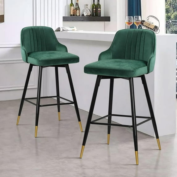 Foreate Velvet Swivel Bar Stool, 25.6" Counter Height Set of 2, Upholstered Armless with Low Back Heavy Duty Bar Chair for Kitchen Island Dining Room