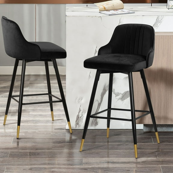 Foreate Velvet Swivel Bar Stool, 29" Counter Height Set of 2, Upholstered Armless with Low Back Heavy Duty Bar Chair for Kitchen Island Dining Room