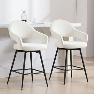 Foreate Velvet Swivel Barstools Set of 2, 26" Seat Counter Height w/ Hollow Mid-Back Metal Legs, Upholstered Modern Kitchen Pub Island Stools Bar Chairs