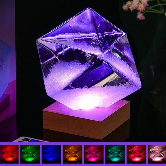 Forecast Bottle 7 Colors LED Weather Forecast Bottle with Luminous Base Clear Water Cube Storm Glass Barometer for Home and Office Decoration(1Pcs) Rkxzt