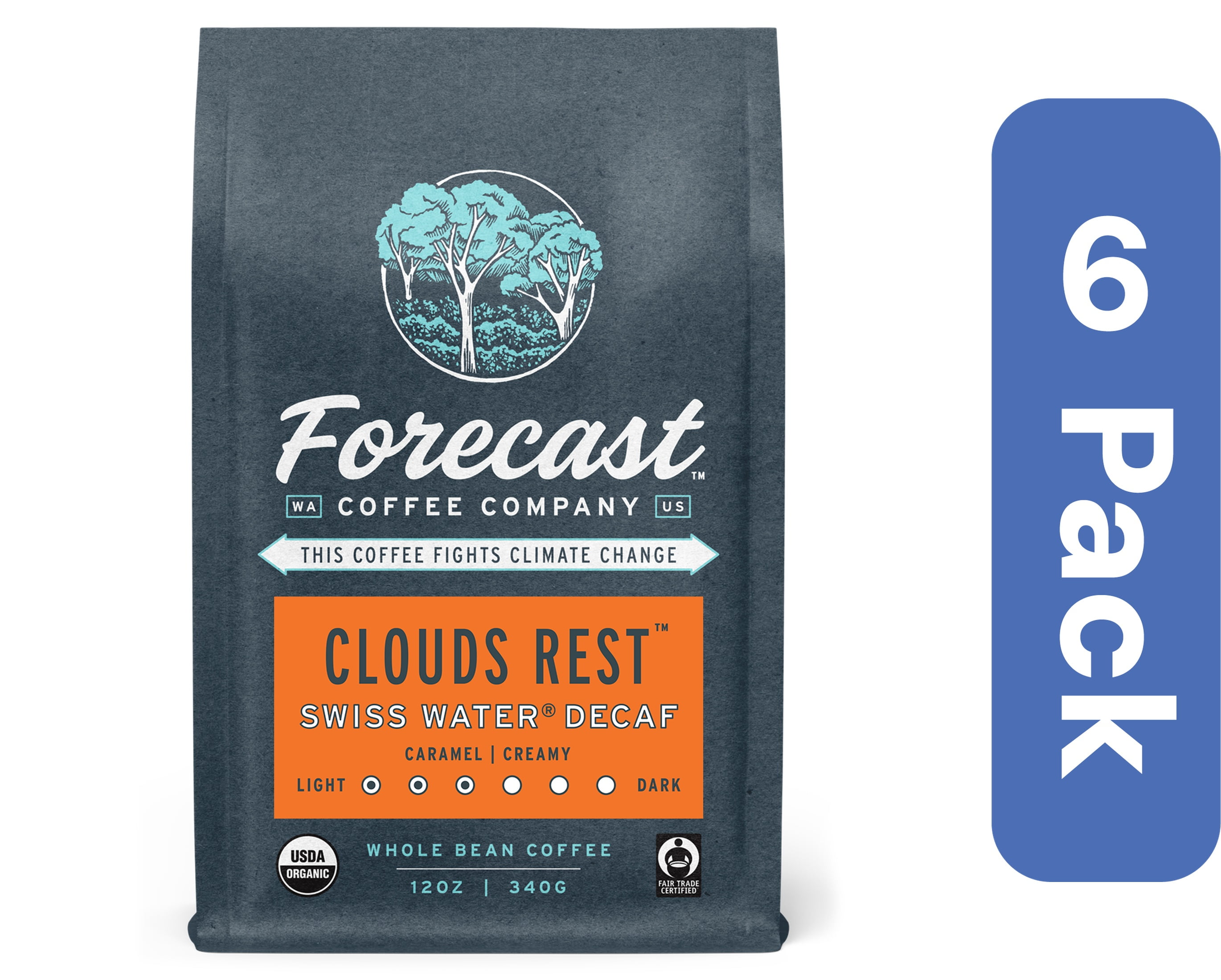 Forecast Coffee Whole Bean Clouds Roast Decaf 12 oz (Pack Of 6)