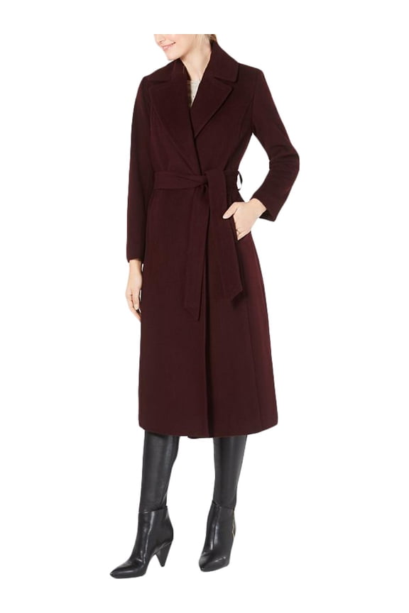 Womens Maroon Pocketed Wrap Evening Coat Size 18