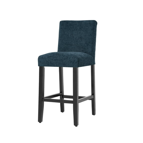 Foredo Chenille Bar Stools, Modern Upholstered Bar Height Bar Chairs, Soild Wood Legs Barstools with Back, Blue