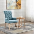 thumbnail image 1 of Foredo Elegant Linen Fabric Upholstered Armchair with Solid Wood Legs, Tufted Side Chair for Bedroom Dining Room, Blue, 1 of 8