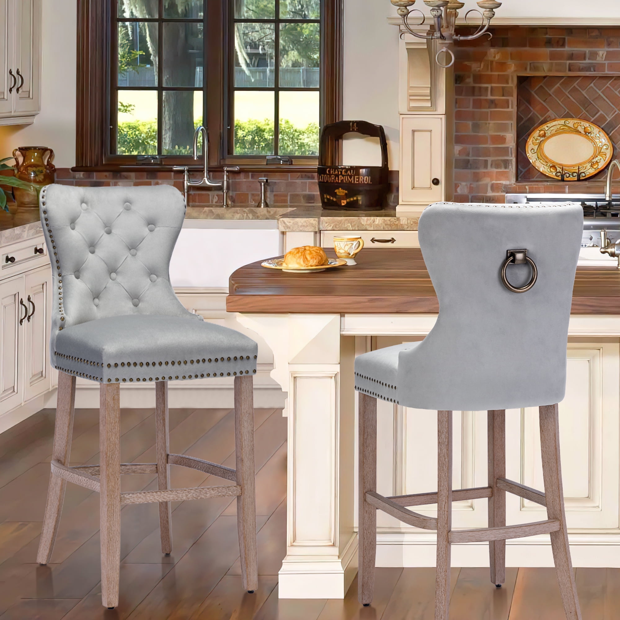 Foredo Elegant Velvet Bar Stools Set of 2, 30" Padded Counter Height