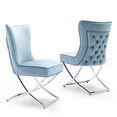 thumbnail image 1 of Foredo Elegant Velvet Dining Chairs Set of 2,  Luxury Upholstered Dining Chair with Metal Legs, X-Legs Tufted Side Chair for Dining Room Living Room, Light Blue, 1 of 7