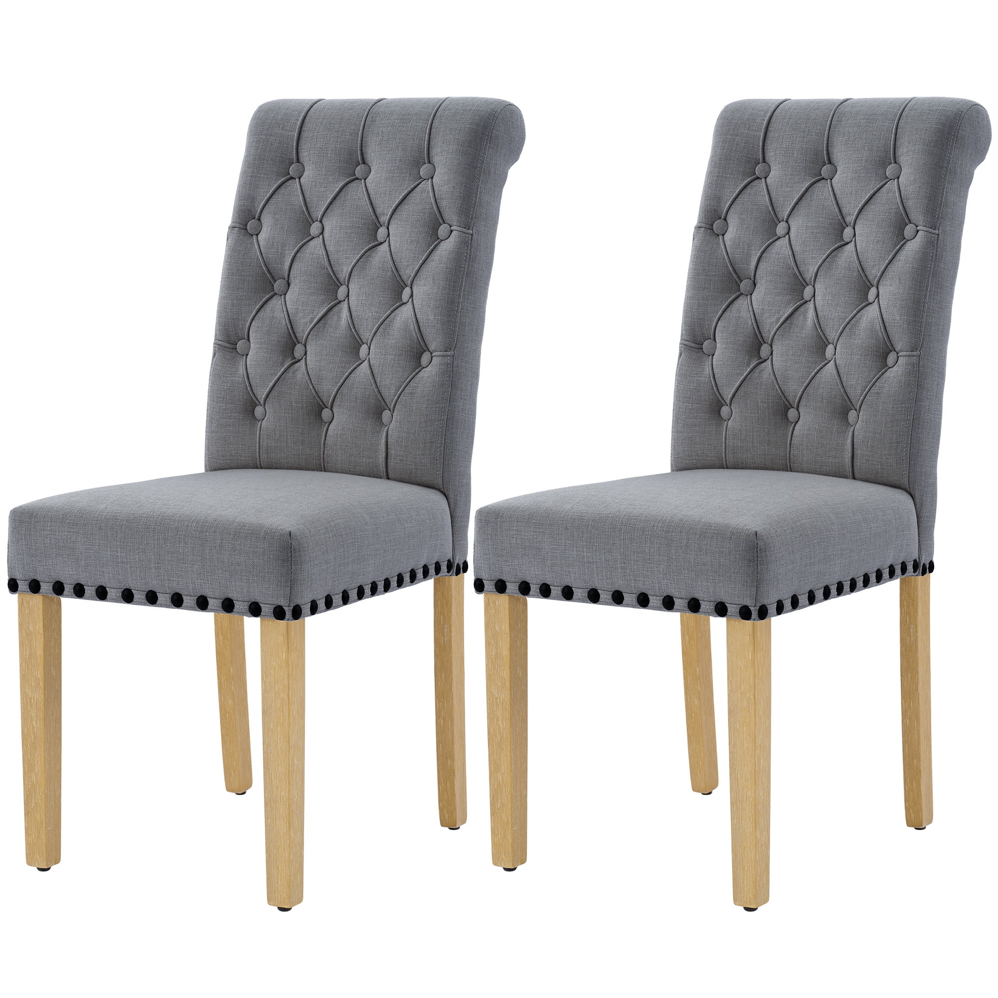 Dark Gray Linen Upholstered Tufted Parsons Side Chair Set