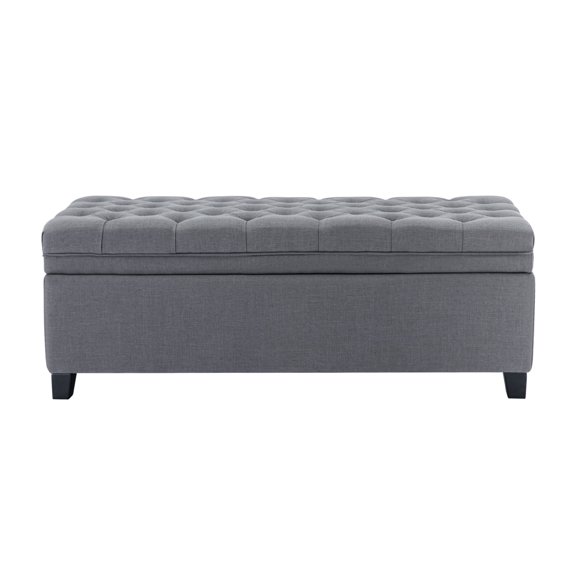 Foredo Large Storage Ottoman Bench, Button Tufted Linen Upholstered Ottoman with Storage, Oversized Storage Ottomans Toy Box Footrest for Living Room bedroom, Dark Gray