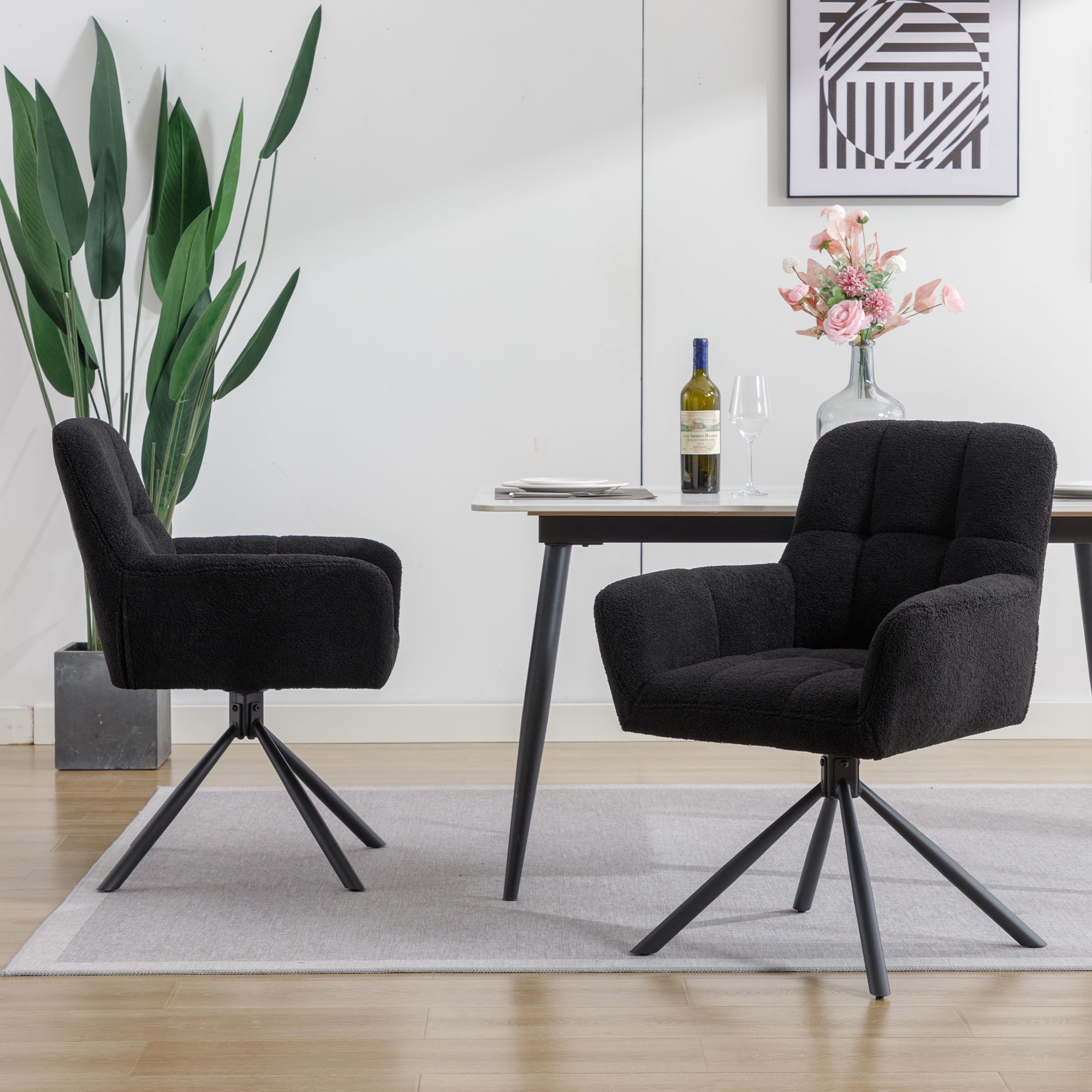 Foredo Modern Swivel Armchair Set of 2, Boucle Fabric Swivel Dining ...