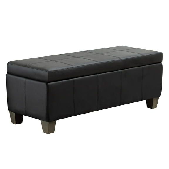 Foredo Rectangle Ottoman with Storage, Modern Faux Leather Bench with Solid Wood Legs, Ottoman for Living Room, Bedroom and Entryway, Black