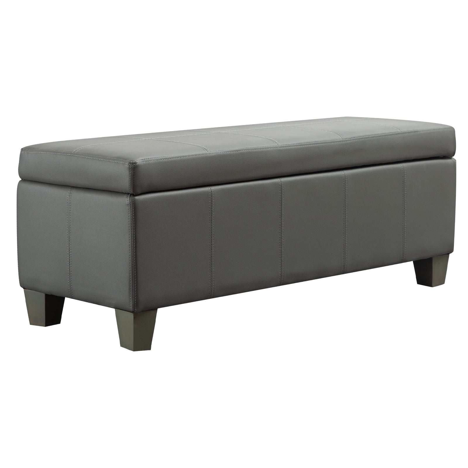 Foredo Rectangle Ottoman with Storage, Modern Faux Leather Bench with Solid Wood Legs, Ottoman for Living Room, Bedroom and Entryway, Gray