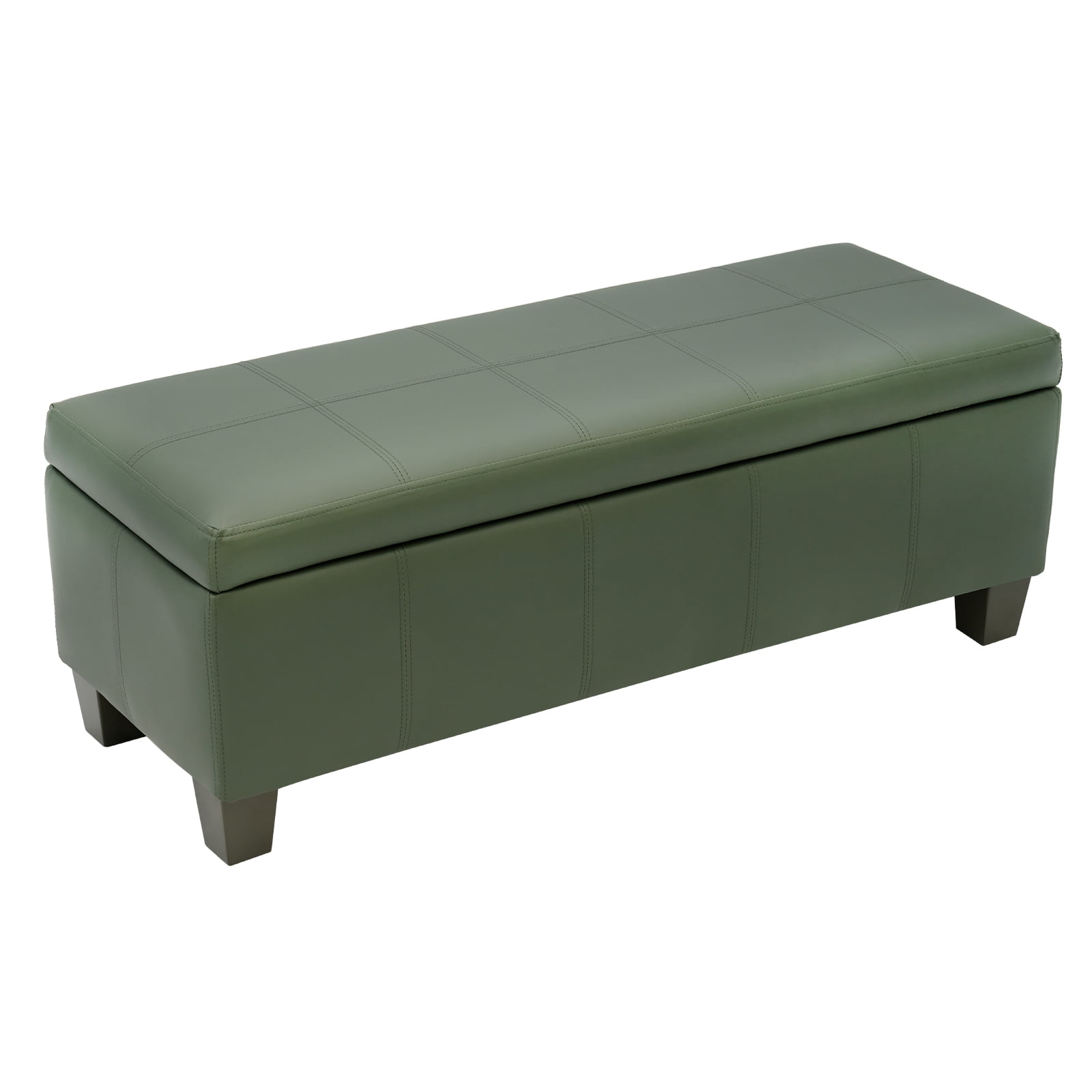 Foredo Rectangle Ottoman with Storage, Modern Faux Leather Bench with Solid Wood Legs, Ottoman for Living Room, Bedroom and Entryway, Green