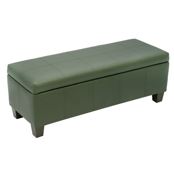 Foredo Rectangle Ottoman with Storage, Modern Faux Leather Bench with Solid Wood Legs, Ottoman for Living Room, Bedroom and Entryway, Green
