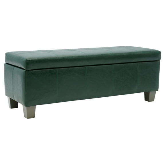 Foredo Rectangle Ottoman with Storage, Modern Faux Leather Bench with Solid Wood Legs, Ottoman for Living Room, Bedroom and Entryway, Teal