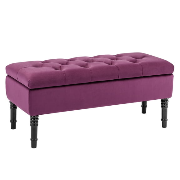 Foredo Traditional Upholstered Storage Ottoman Bench, Button Tufted Ottoman with Storage,Velvet Storage Bench for Bedroom, Entryway, Living room, Purple