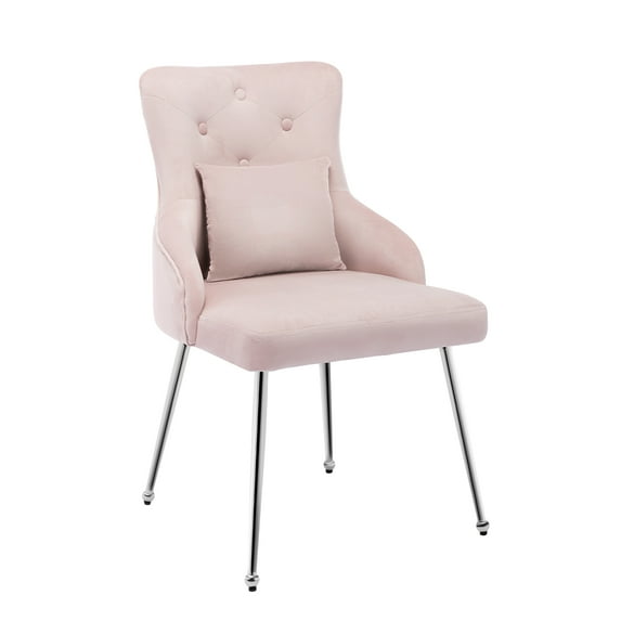 Foredo Velvet Dining Chairs, Modern Upholstered Dining Chairs with Pillow and Metal Legs, Tufted Side Chairs for Living Dining Room, Pink