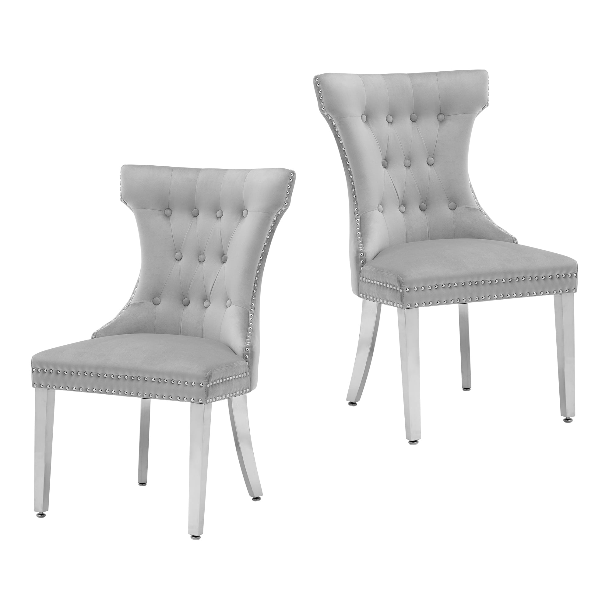 Light Gray Velvet Upholstered Dining Chairs with Stainless Steel Legs