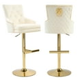 thumbnail image 1 of Foredo Velvet Swivel Bar Stools Set of 2, Modern Adjustable Bar Stools with Button Tufting and Pull Ring, Kitchen Counter Square Island Bar Stool, Beige, 1 of 8