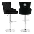 thumbnail image 1 of Foredo Velvet Swivel Bar Stools Set of 2, Modern Adjustable Bar Stools with Button Tufting and Pull Ring, Kitchen Counter Square Island Bar Stool, Black, 1 of 8