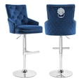 thumbnail image 1 of Foredo Velvet Swivel Bar Stools Set of 2, Modern Adjustable Bar Stools with Button Tufting and Pull Ring, Kitchen Counter Square Island Bar Stool, Dark Blue, 1 of 8