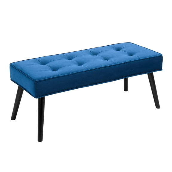 Foredo Velvet Upholstered Accent Bench, Modern Entryway Bench with Button Tufting and Solid Wood Legs, Indoor Bench for Bedroom Living Room, Dark Blue