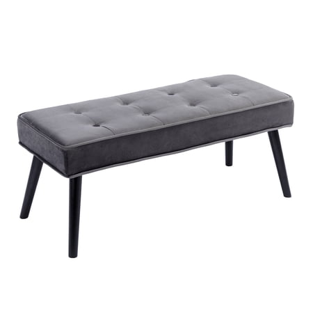 Foredo Velvet Upholstered Accent Bench, Modern Entryway Bench with Button Tufting and Solid Wood Legs, Indoor Bench for Bedroom Living Room, Dark Gray