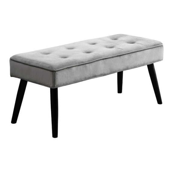 Foredo Velvet Upholstered Accent Bench, Modern Entryway Bench with Button Tufting and Solid Wood Legs, Indoor Bench for Bedroom Living Room, Light Gray