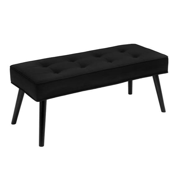 Foredo Velvet Upholstered Accent Bench, Modern Entryway Bench with Button Tufting and Solid Wood Legs, Indoor Bench for Bedroom Living Room, Black