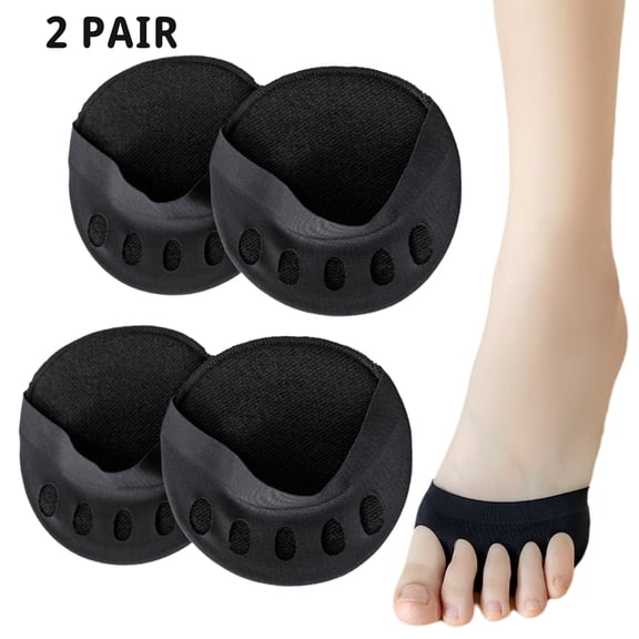 Forefoot Cushion Pads with Split Toe, Ice Silk Shoe Inserts for High Heels, 2 Pairs (4 Pieces), Black
