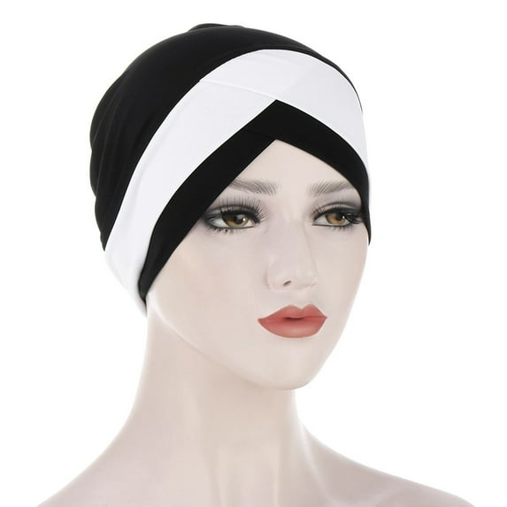 Forehead Cross Hat All-match Breathable Women Beanie Protective Two-Tone Cross Wrap Hat for Daily Life