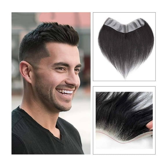 Forehead Hairline V-Shape Human Hair Natural Hairpiece Thin Skin Base Hair Patch Men's Frontal Hairline