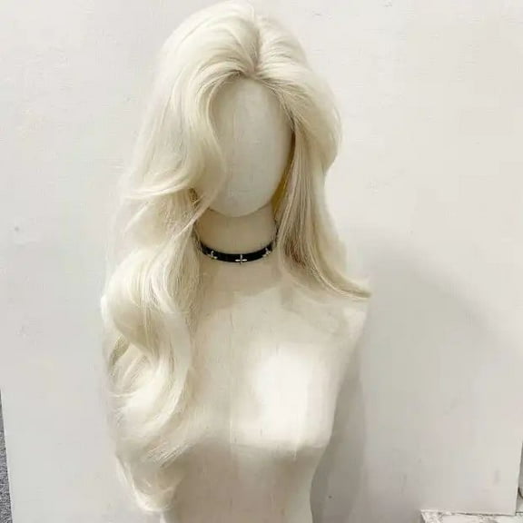 Forehead lace wig high skull top layered platinum big wave wig female full head cover