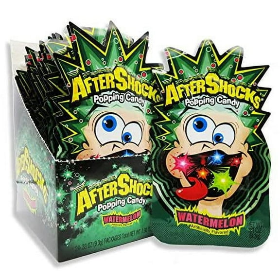 Foreign Candy Aftershocks Watermelon Popping Candy Minis, 0.33 Ounce Packs - 24 Count Display Box