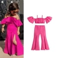 thumbnail image 1 of Foreign Trade Children's New Set 2024 Summer Girls Solid Color Top High Slit Flared Pants Two Set, 1 of 8