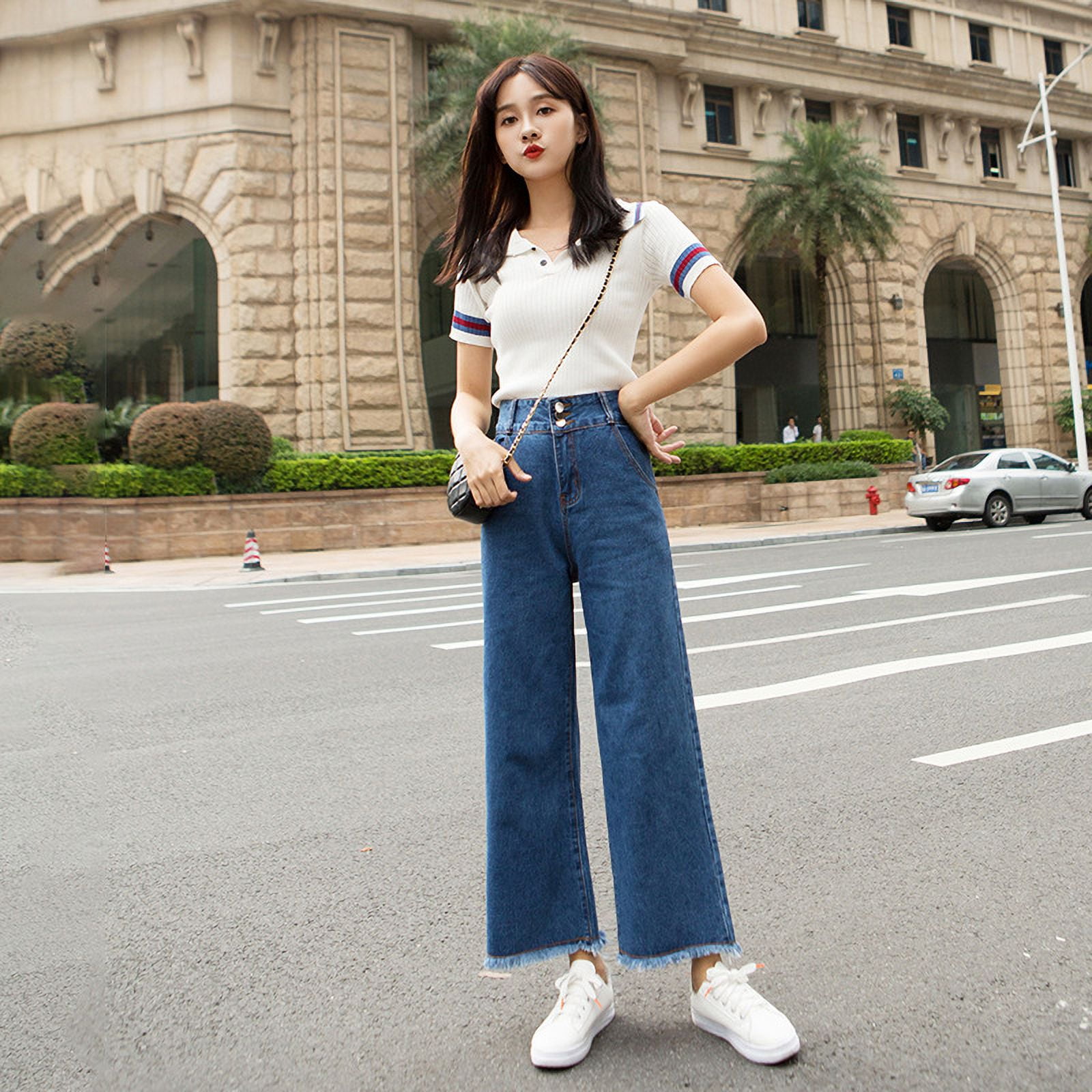 Foreign Trade Cross-border Korean Style High Waist Wide Leg Jeans Women's  Spring Summer Autumn Ankle-length Pants Straight Leg Pants Loose Slimming  Women's Fashion - Walmart.com
