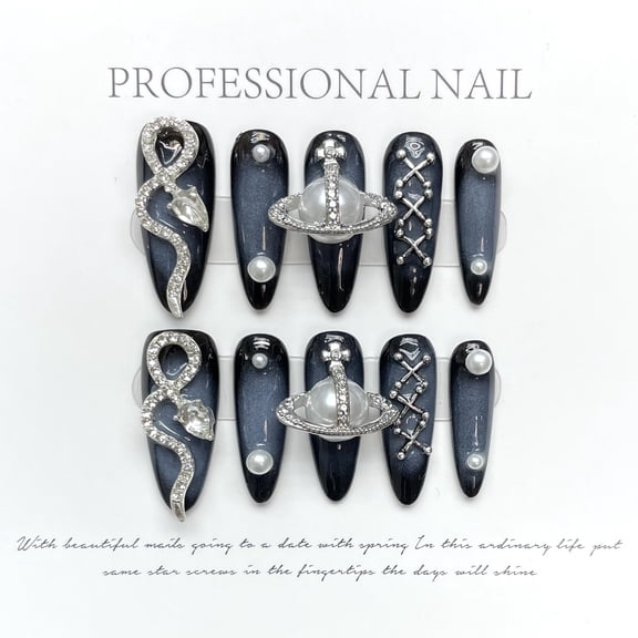 [Foreign Trade] Hand-worn Jiaxi Empress Dowager Snake Metal Spice Girl Long Nail Patch European and American Cyberpunk
