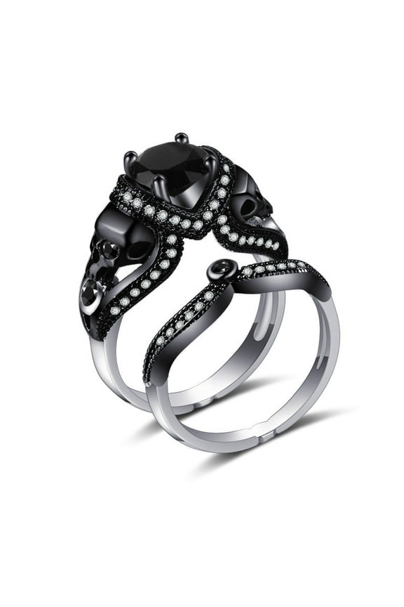Womens Skull Ring with Crossbones Diamond Inlaid Design European and American Punk Retro Ring for Women Fashion Jewelry Skull Ring Gold Plated Ring