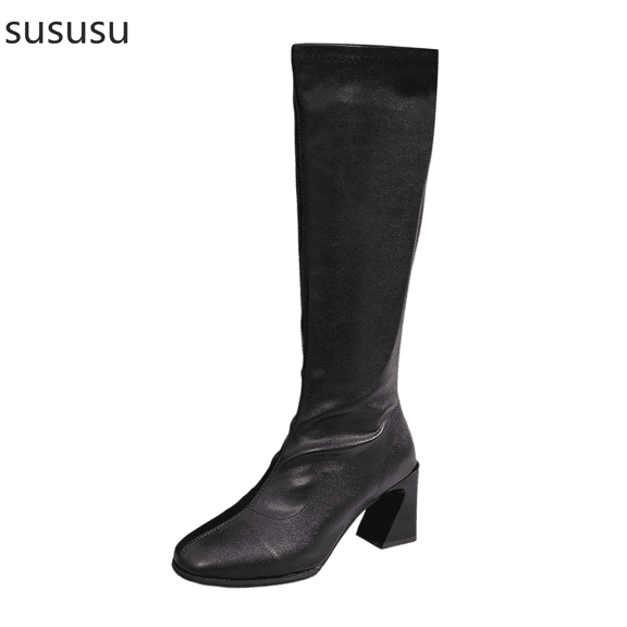 Foreign Trade Winter Women's Cowboy Boots with Mid Heel Comfortable Mid-Calf Pull On Boots for Casual and Wear