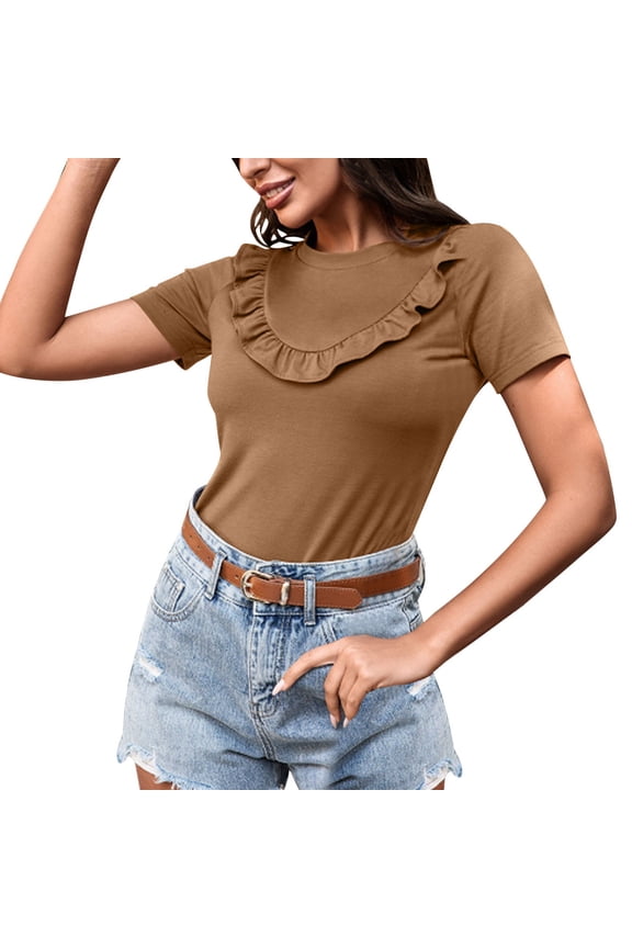 Foreign Trade Women's Clothing Summer New European And American Women's Clothing Solid Color Edge Stitching Short Sleeved T Shirt