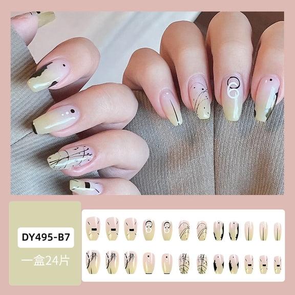 Foreign trade autumn and winter milk tea gradual change wearing armor, literary style graffiti French manicure nail piece 24 pieces fake nail wholesale