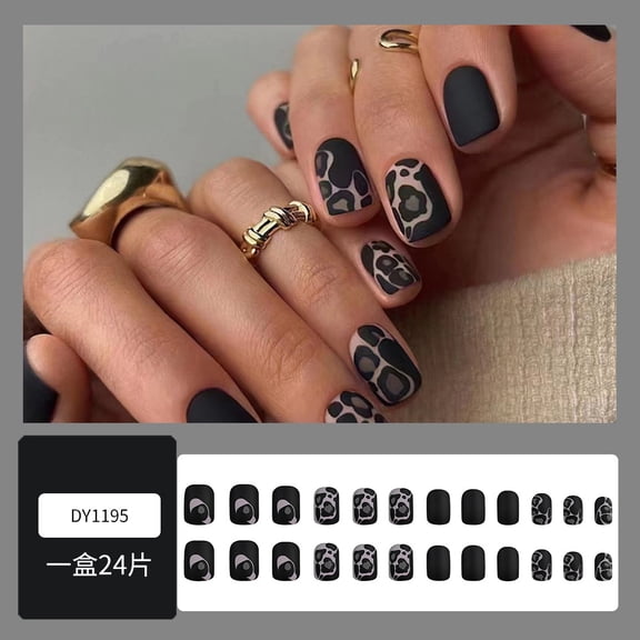 Foreign trade best-selling black gray leopard print wearable nails dark matte nail art nail sheets 24 pieces finished fake nails wholesale