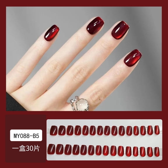 Foreign trade cherries, burgundy cat's eye manicure, white and noble in the New Year, wearing nail pads, 30 nail patches