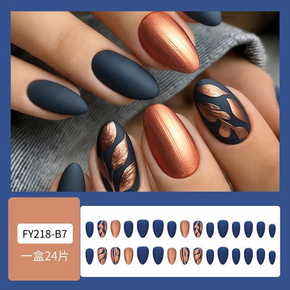 Foreign trade gilt leaf shadow wearing armor, retro gray-blue matte nail art pieces 30 pieces European and American style fake nails wholesale