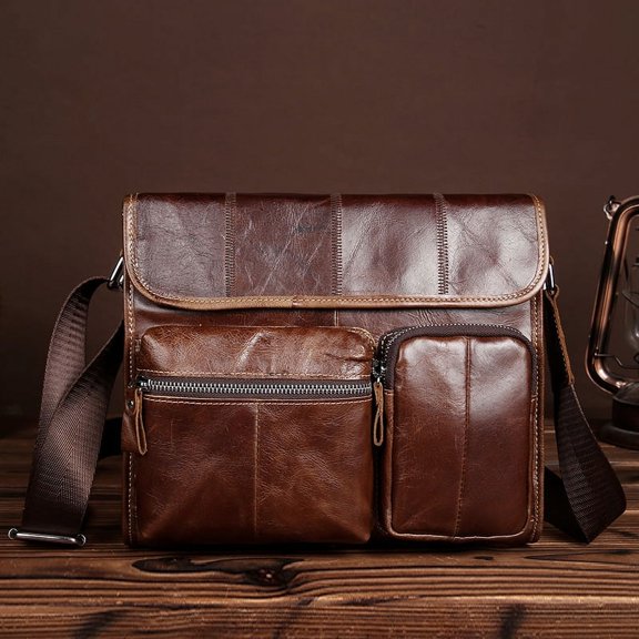 Foreign trade leather bag cross section bangalor retro head leather satchel oil wax men leisure bag,Brown