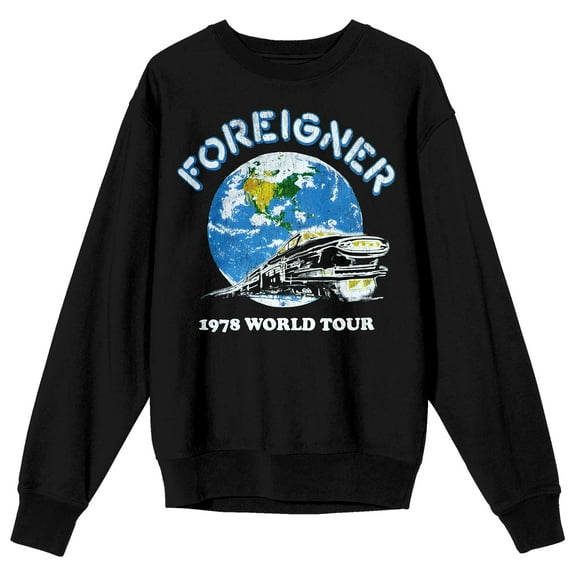 Foreigner 1978 World Tour Adult Black Crew Neck Sweatshirt-Medium