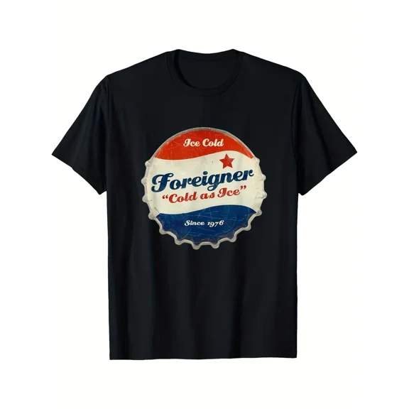 Foreigner Band 'Ice Cold' Graphic Men's T-Shirt - Crew Neck Tee | Retro Rock Music Design | Breathable Short Sleeve for Casual and Concerts