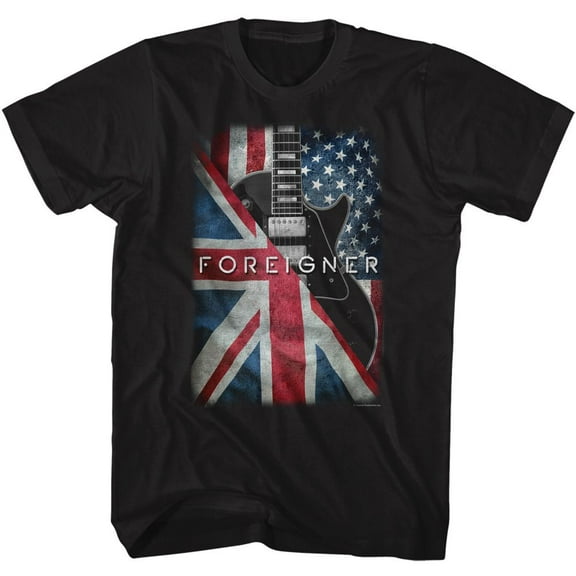 Foreigner Flags And Guitar Black Adult T-Shirt 2Xl