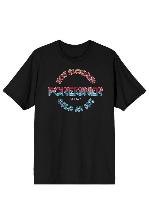 Foreigner Hot Blooded Cold As Ice Crew Neck Short Sleeve Men's Black T-shirt
-XL