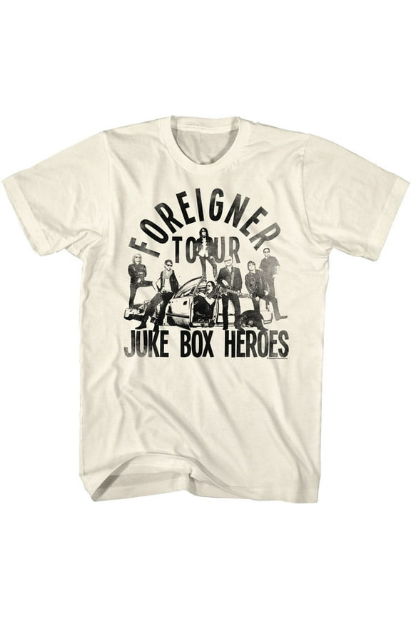 Foreigner Juke Box Heroes Natural Adult T-Shirt M
