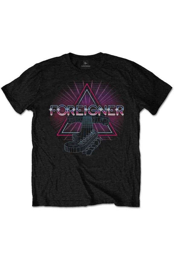 Foreigner Unisex T-Shirt Neon Guitar (Medium)